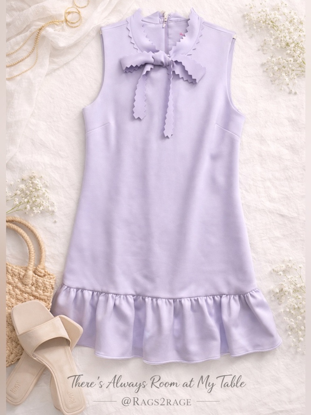 Betsey Johnson Lavender Ruffle Hem Bow Neck Dress Size 2 NWOT - Picture 3 of 10